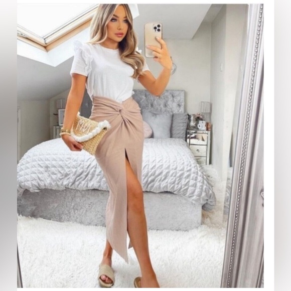 ZARA PIN HIGH-WAIST TEXTURED MIDI SKIRT WITH KNOT - Picture 3 of 7